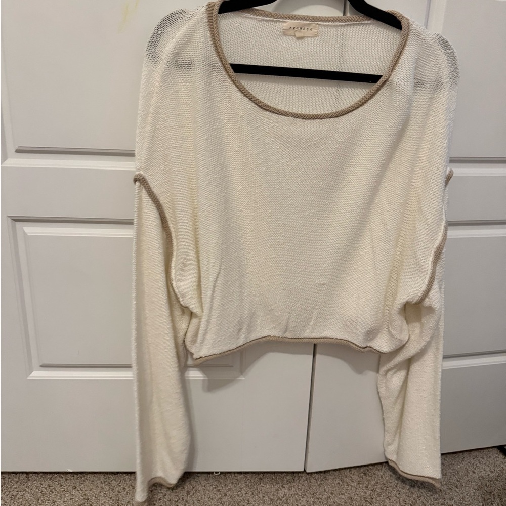 Promesa Beige and White Knit Sweater